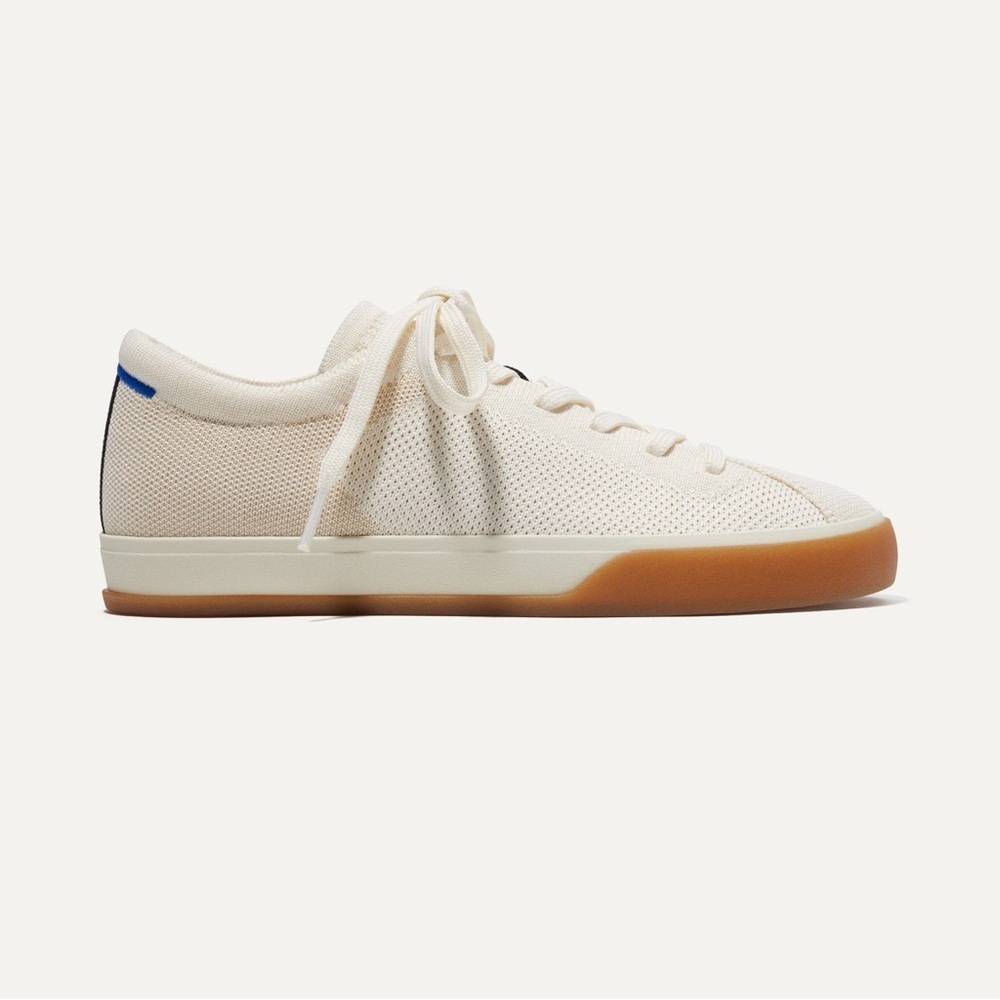 Rothy's The Lace Up Sneaker White Cream Diamond Twill Size 5
